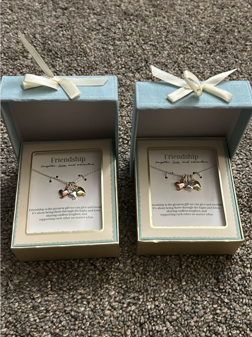 FRIENDS Tri-Tone Heart Friendship Necklace Set - Rose Gold, Gold, Silver